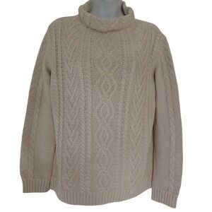 Cotton Country by Parkhurst Mock Neck Cable Knit Sweater Women M Ivory Classic